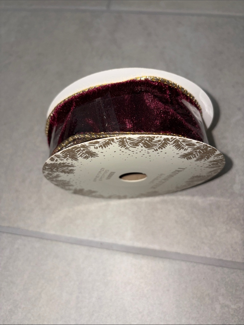 Velvet Ribbon Spool Wired Gold Edge - Burgundy 15” 1.5” wide NEW